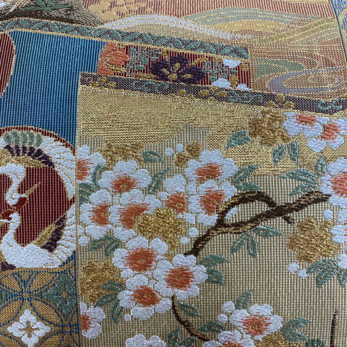 【美品】 袋帶 秀品級 花鳥 屏風 金絲 金金箔 金色 六通 純蠶絲