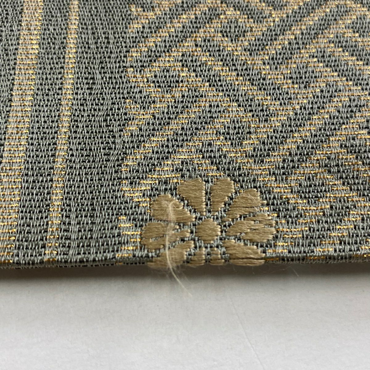 袋帶 秀品級 松樹 菱 刺繡 金金箔 灰 純蠶絲