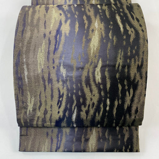 【庫存清倉】 【美品】 袋帶 名品級 霞 金銀絲 灰綠 全通 純蠶絲