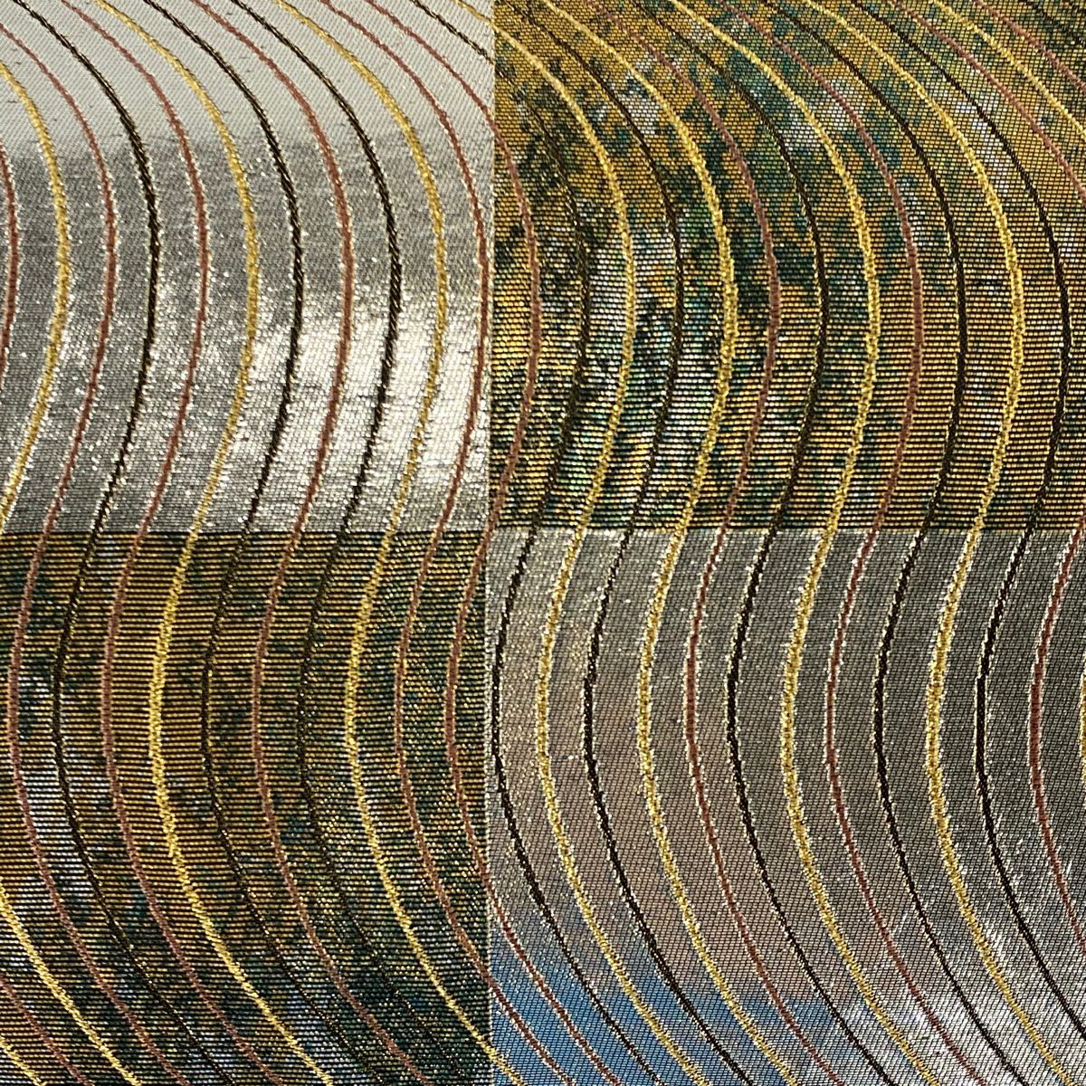 【庫存清倉】 【美品】 袋帶 名品級 市松樹 幾何學 金金箔 金絲 銀 六通 純蠶絲
