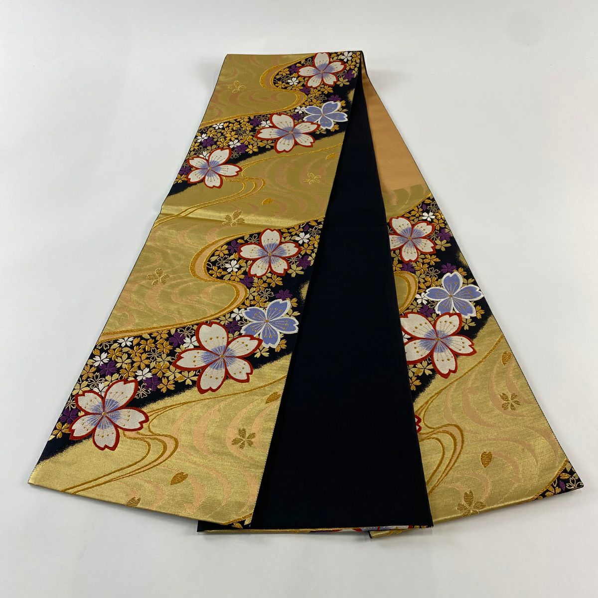 【庫存清倉】 【美品】 袋帶 名品級 樱花 流水 金絲 金金箔 金色 六通 純蠶絲