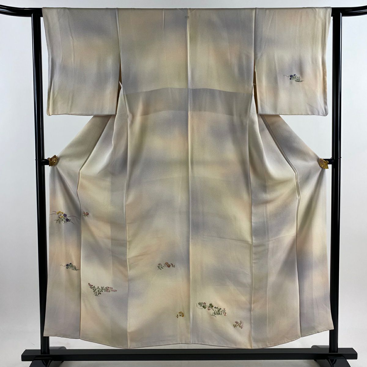 付下 身長151.5cm 袖長63cm S 雙層 秋草刺繡 漸層 淺粉色 純蠶絲 優品級 一個紋