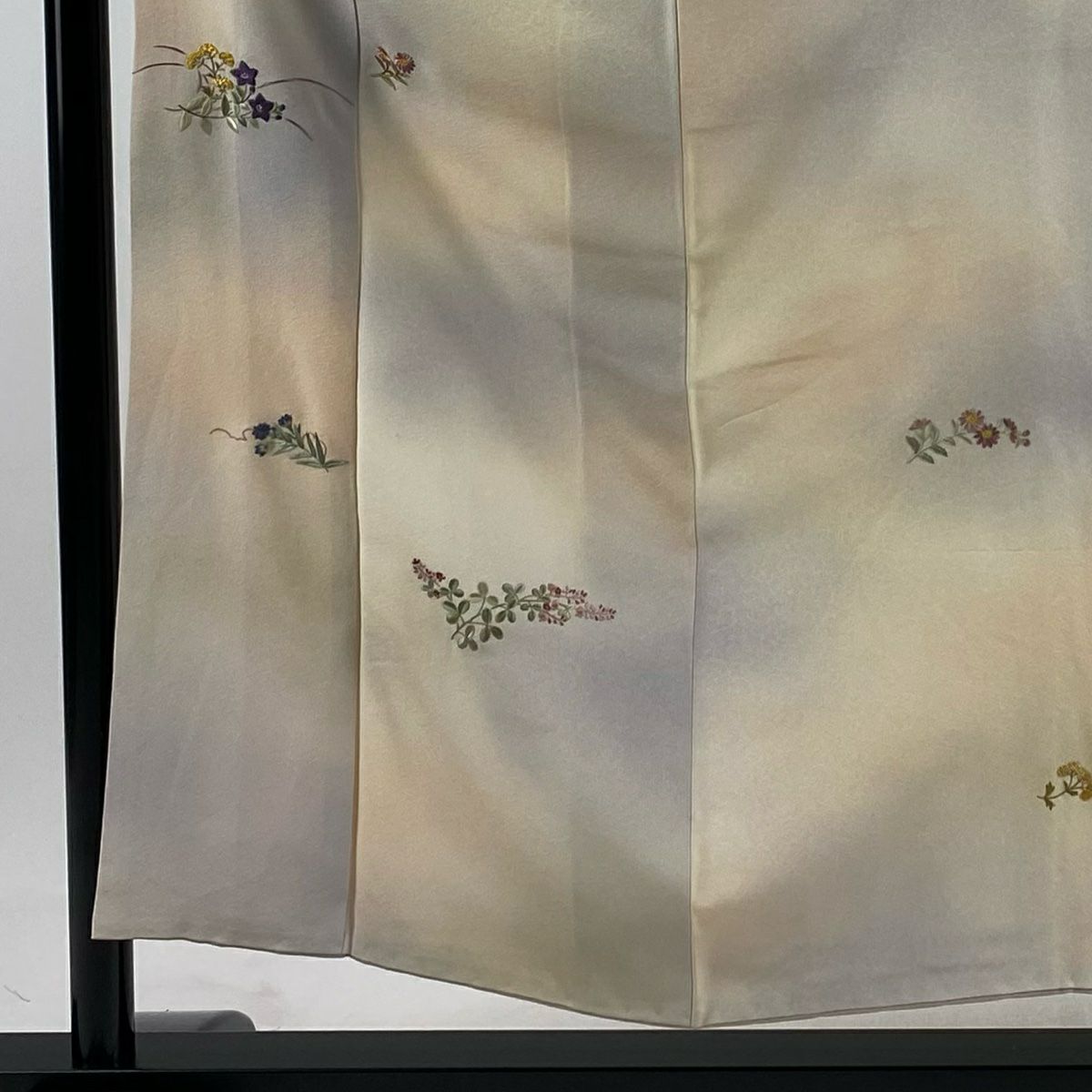 付下 身長151.5cm 袖長63cm S 雙層 秋草刺繡 漸層 淺粉色 純蠶絲 優品級 一個紋