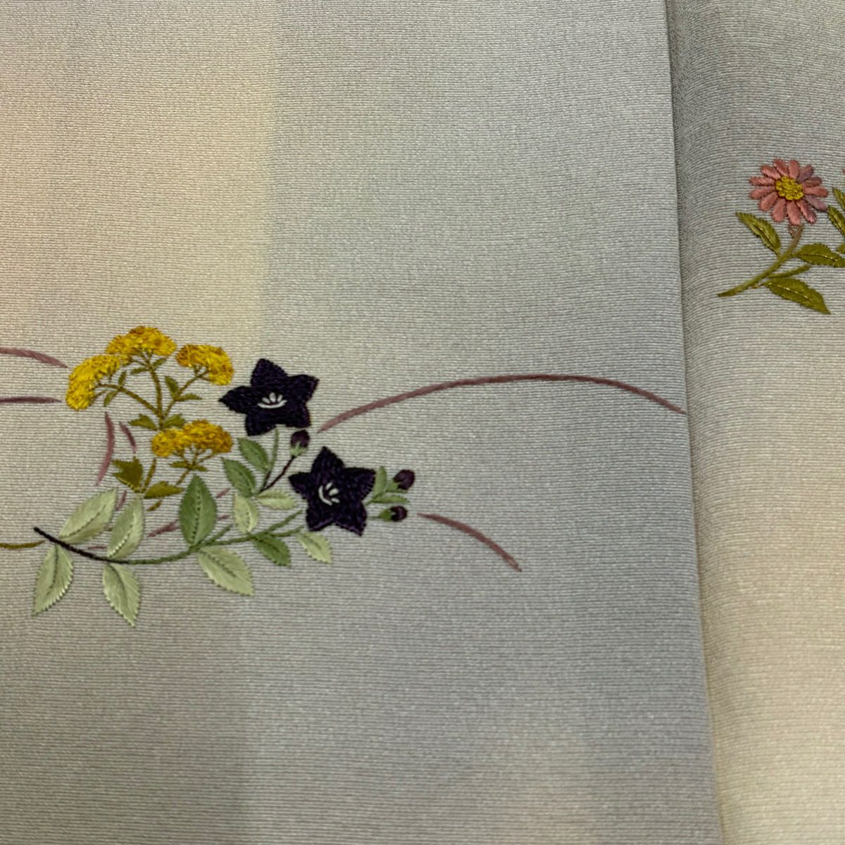 付下 身長151.5cm 袖長63cm S 雙層 秋草刺繡 漸層 淺粉色 純蠶絲 優品級 一個紋