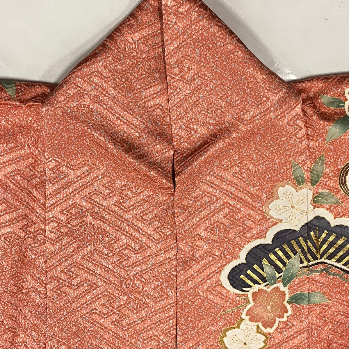【美品】振袖禮服 身長165cm 袖長67.5cm L 雙層 松樹 櫻花 金絲 金銀彩 粉色 純蠶絲 秀品級