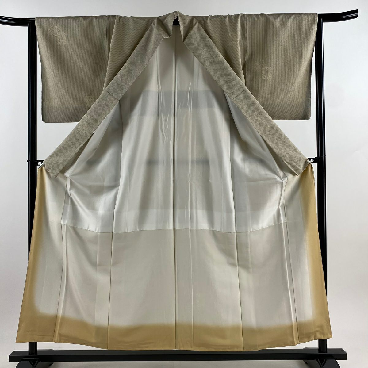 【美品】紬織 身長155.5cm 袖長64cm M 雙層 垂直條紋 花 粉色 純蠶絲 優品級