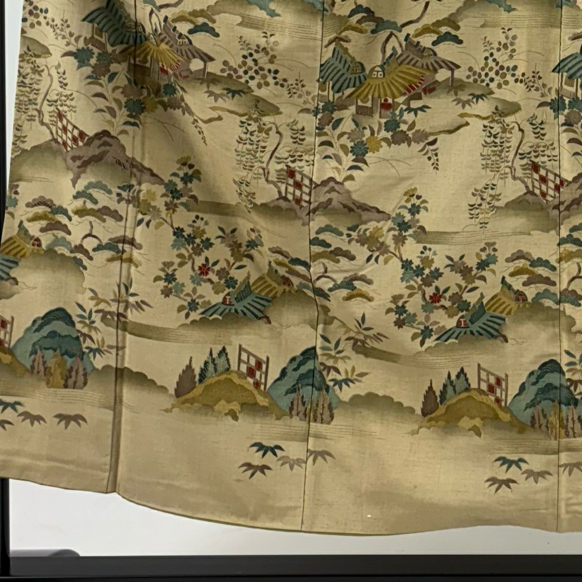 訪問服 身長152cm 袖長63.5cm S 雙層 紬織織 家屋 松樹 金銀彩 米色 純蠶絲 優品級
