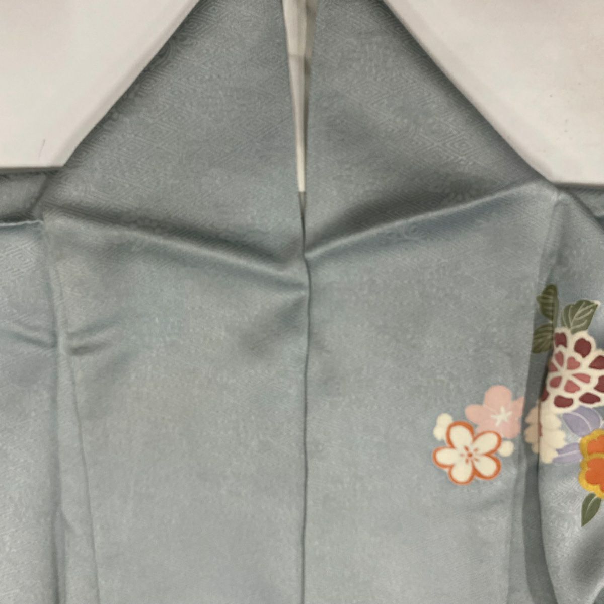 訪問服 身長156cm 袖長64cm M 雙層 草花紋紋 有職文樣 金絲 金銀彩 青灰色 純蠶絲 秀品級