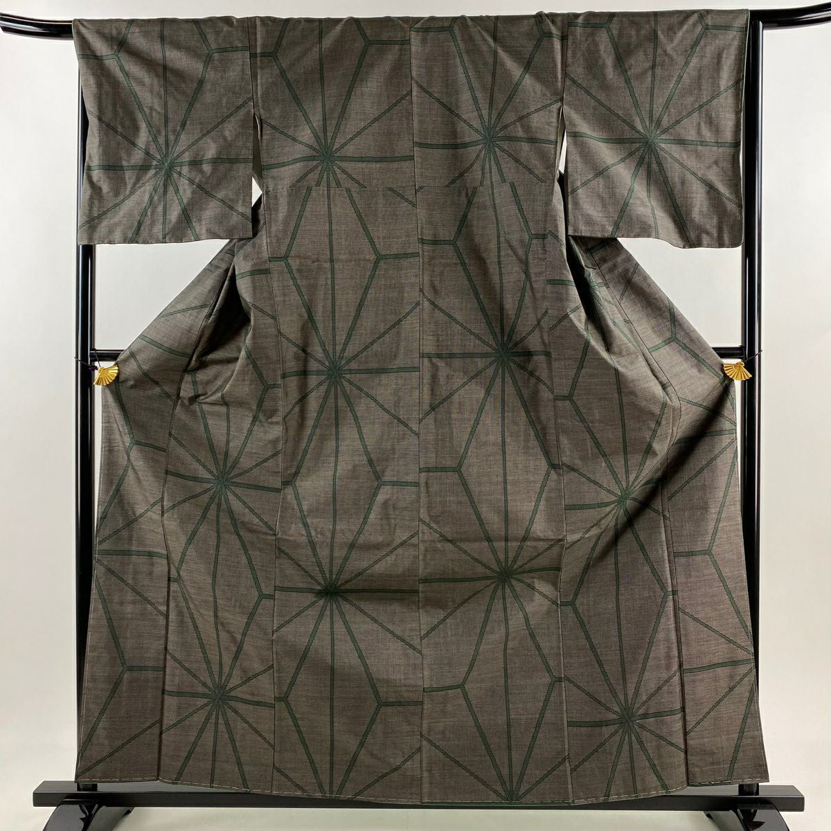 【美品】 紬織 身長162cm 袖長66.5cm M 雙層 麻葉 焦茶 純蠶絲 秀品級