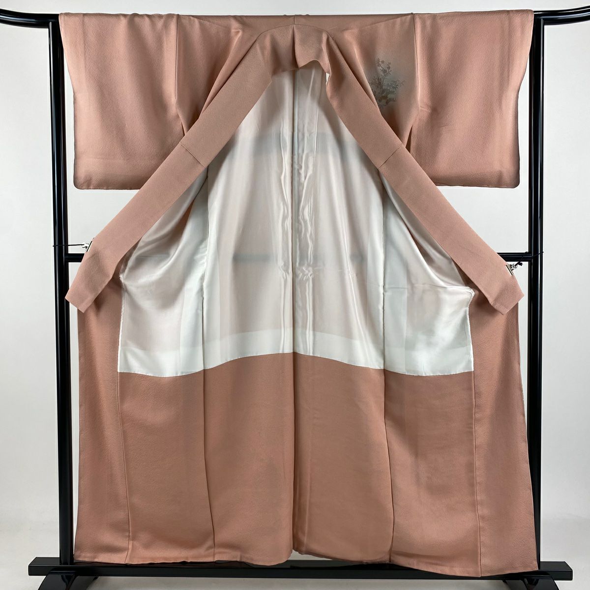 付下 身長159.5cm 袖長64.5cm M 雙層 人物 建物 金糸 刺繡 粉紅 純蠶絲 秀品級 一つ紋