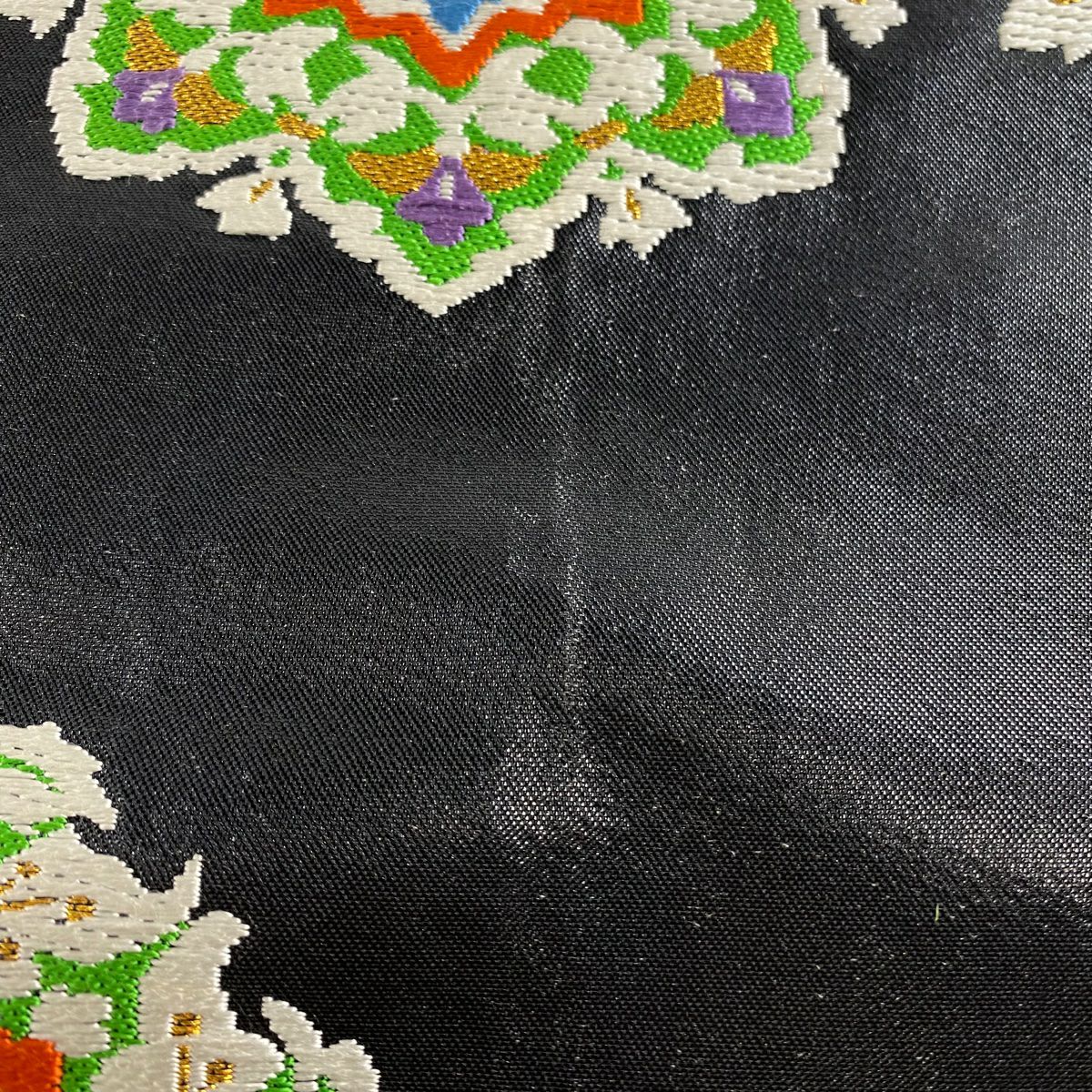 袋帶 秀品級 華紋 金銀絲 黑 六通 純蠶絲