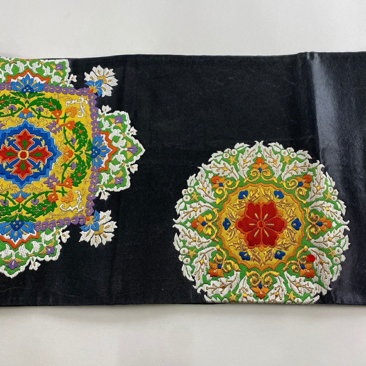 袋帶 秀品級 華紋 金銀絲 黑 六通 純蠶絲