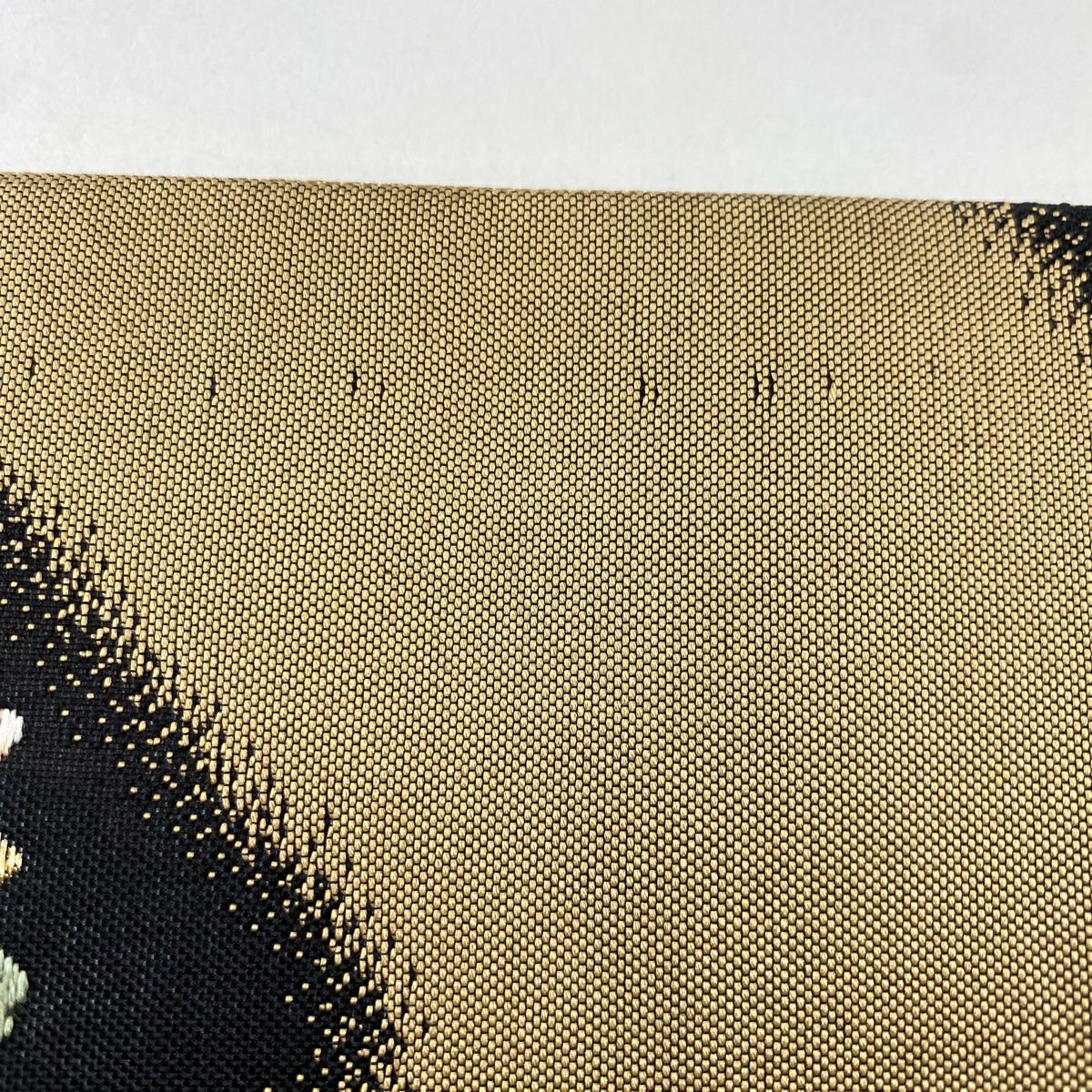 【美品】 袋帶 秀品級 樂器 花鳥 金絲 刺繡 淺茶 深色 六通 純蠶絲
