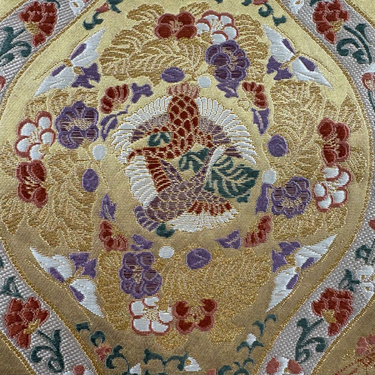 【美品】 袋帶 秀品級 華紋 花鳥 金金箔 唐織 金色 六通 純蠶絲