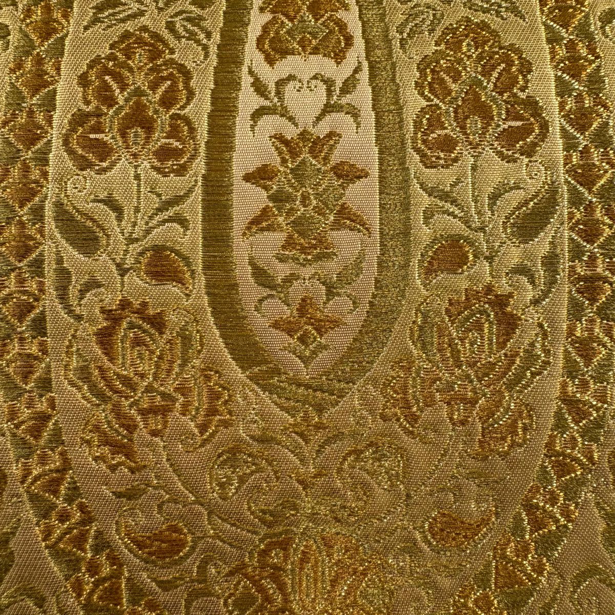 【美品】 袋帶 秀品級 草花紋紋 幾何圖案 金絲 金金箔 金色 六通 純蠶絲
