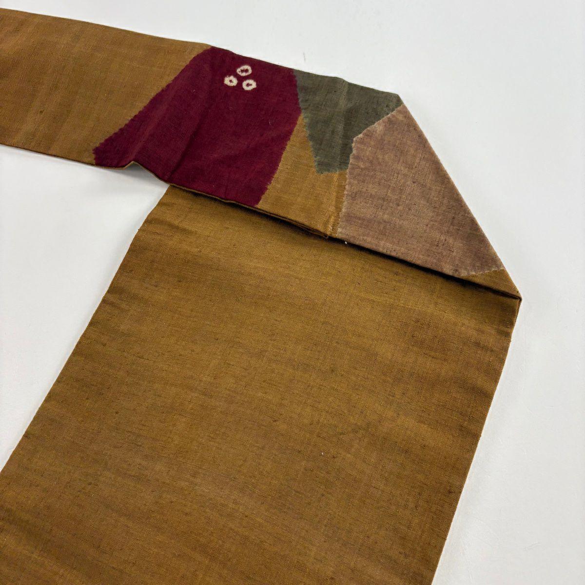 【美品】 名古屋帶 秀品級 華紋 幾何圖案 刺繡 絞染 茶 純蠶絲