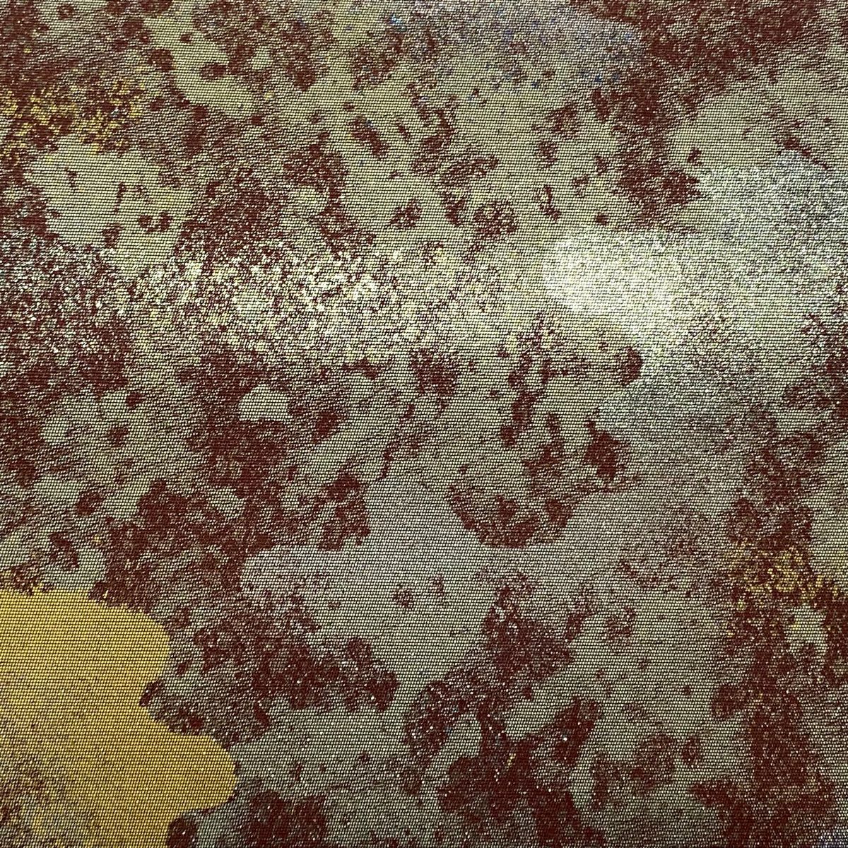 【美品】 袋帶 秀品級 霞 幾何學圖案 金金箔 茶 六通 純蠶絲