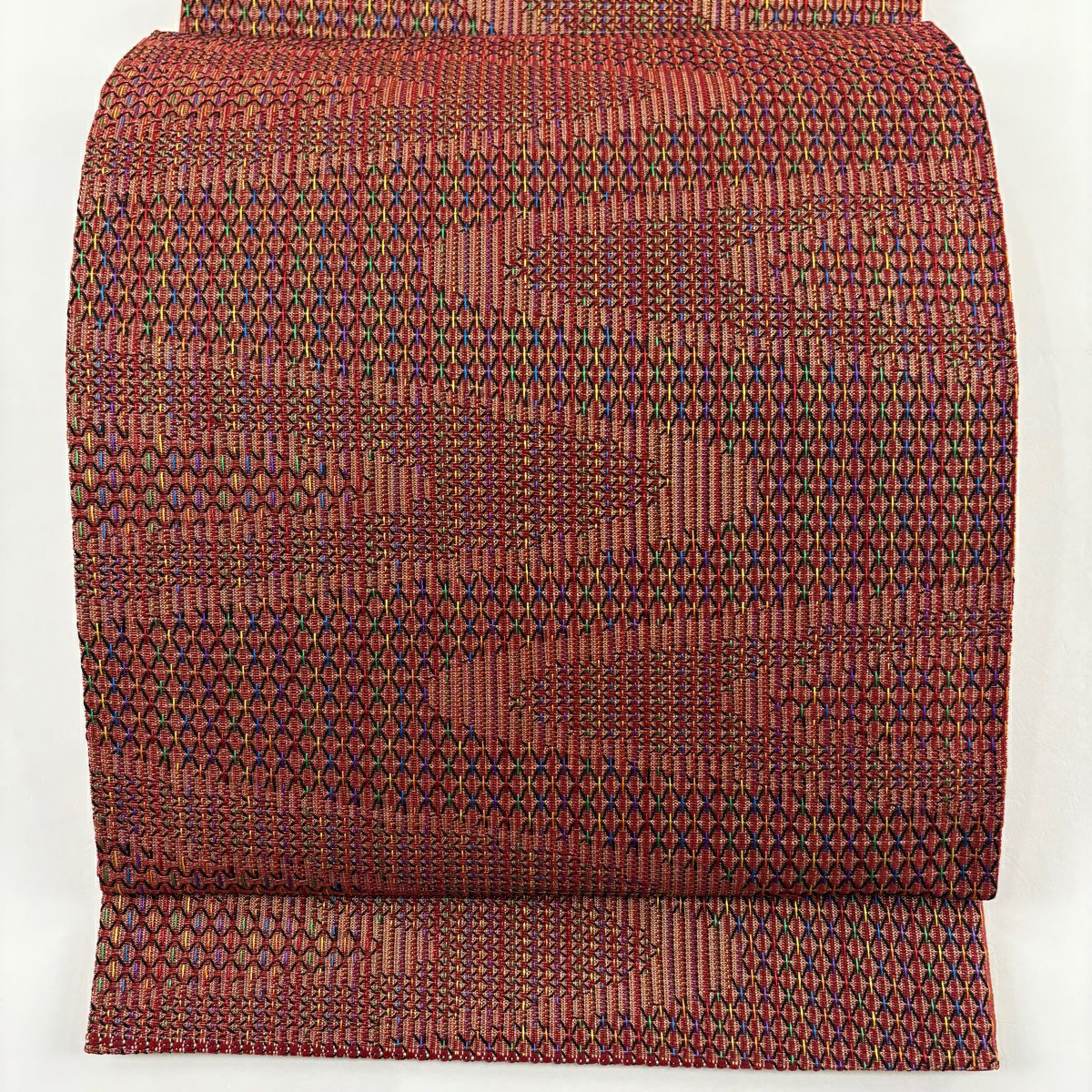 【美品】 袋帶 秀品級 關西仕立 雲流水 紋 金絲 深紅色 全通 純蠶絲
