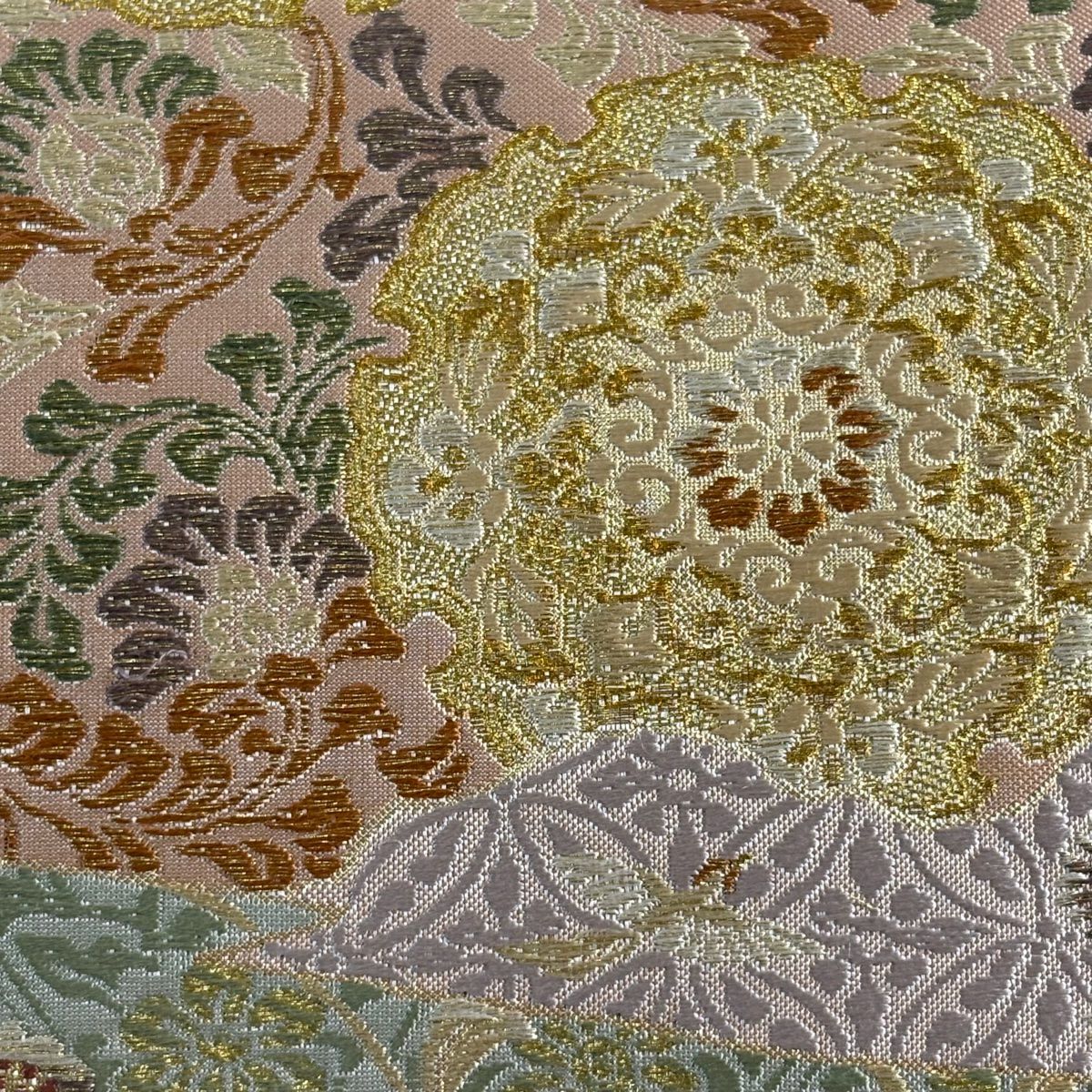 袋帶 秀品級 華紋 鳥 金絲 金金箔 淺紫 六通 純蠶絲