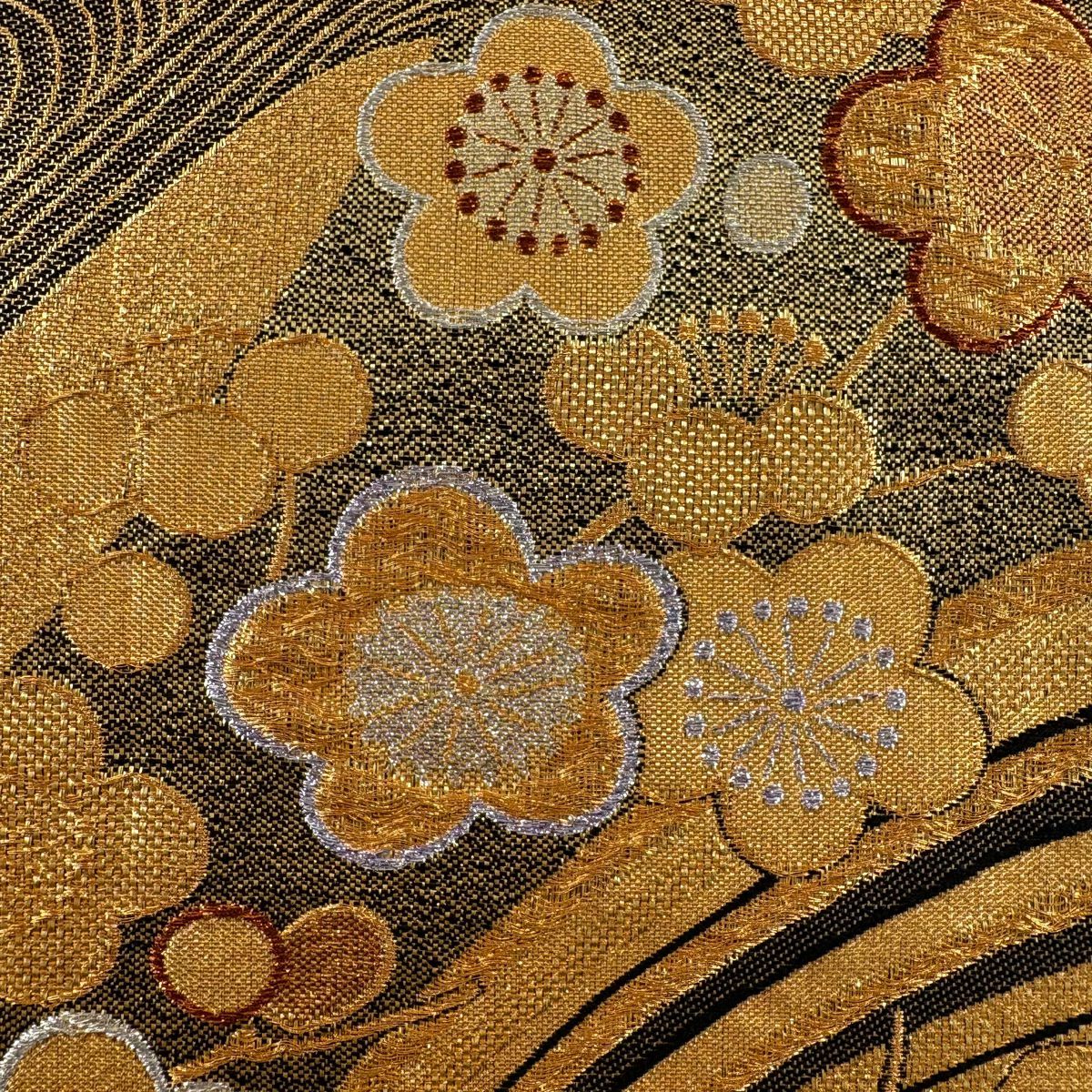 袋帶 秀品級 振袖禮服禮服用 梅花 波 金銀線 金金箔 金色 六通 純蠶絲