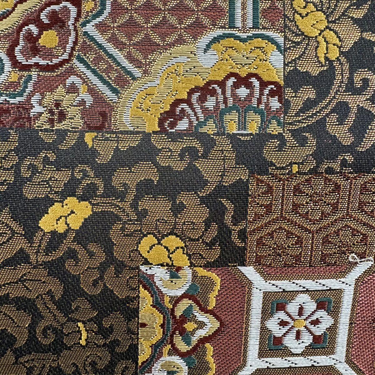 【美品】 袋帶 秀品級 華紋 蜀江文 金金箔 唐織 紅紫 六通 純蠶絲