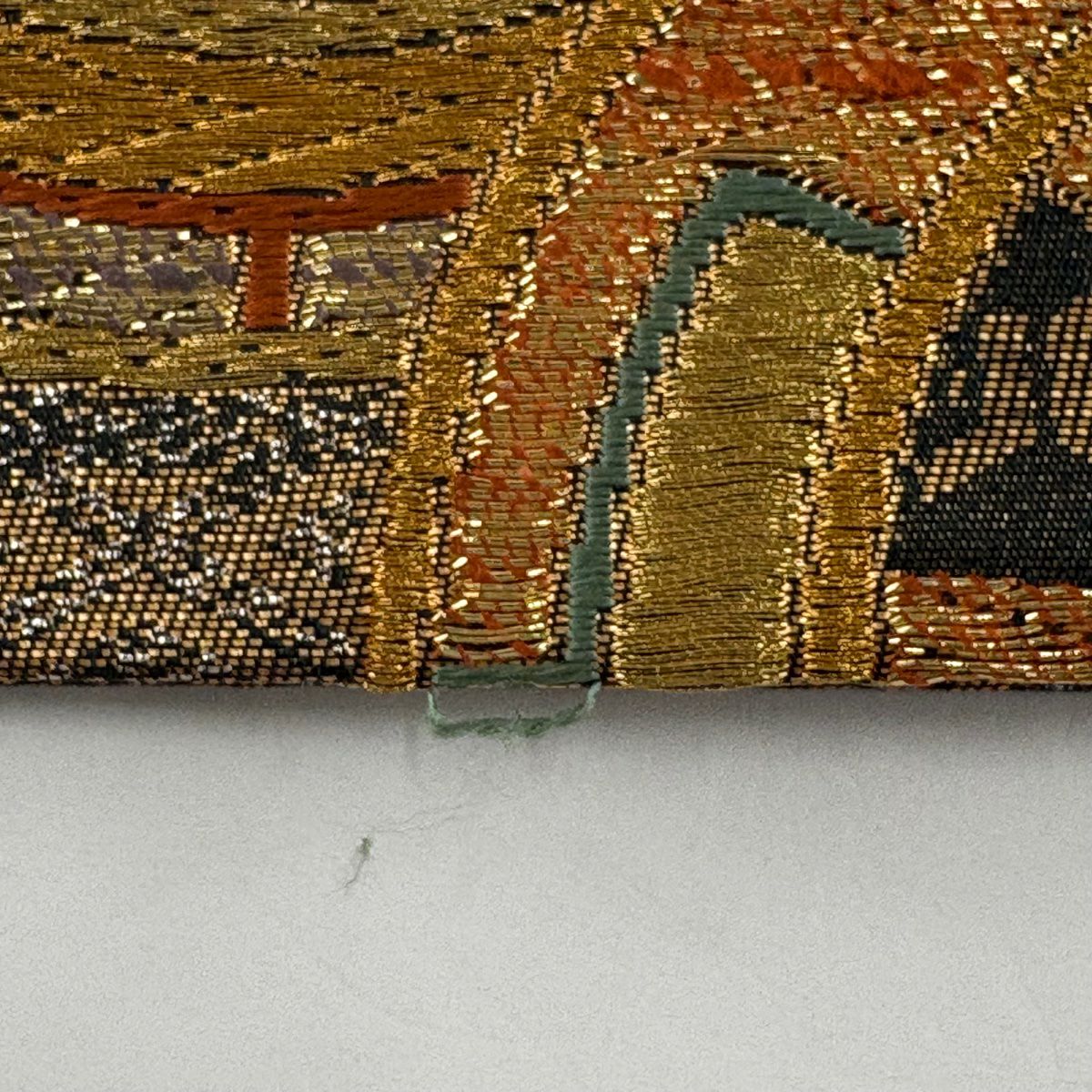 袋帶 秀品級 本真棉 捻金錦 源氏車 市松樹 金金箔 金絲 焦茶 六通 純蠶絲