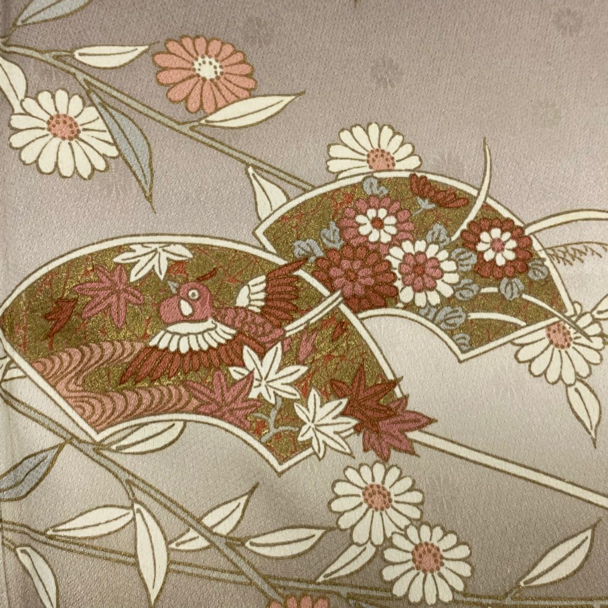 訪問服 身長161.5cm 袖長63.5cm S 雙層 扇子面 草花紋紋 金銀彩 漸層 粉紅 純蠶絲 優品級