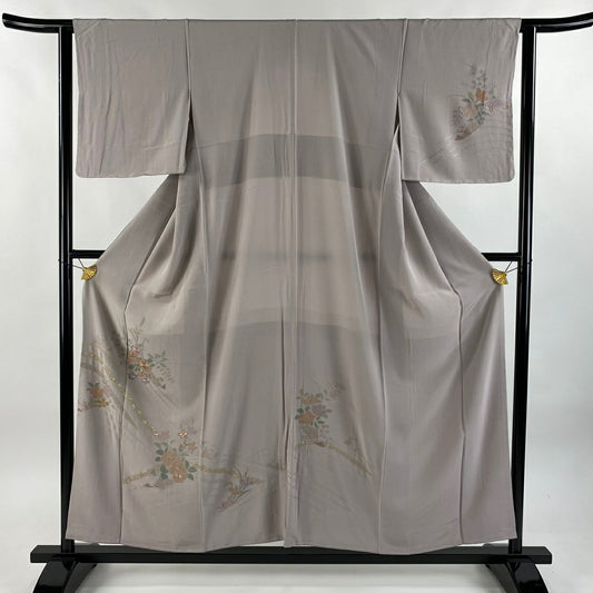 訪問服 身長156cm 袖長62.5cm S 雙層 花熨斗紋 波 刺繡 灰紫 純蠶絲 秀品級
