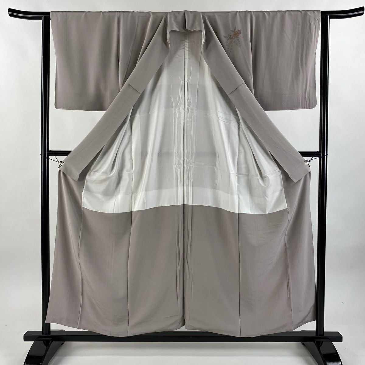 訪問服 身長156cm 袖長62.5cm S 雙層 花熨斗紋 波 刺繡 灰紫 純蠶絲 秀品級