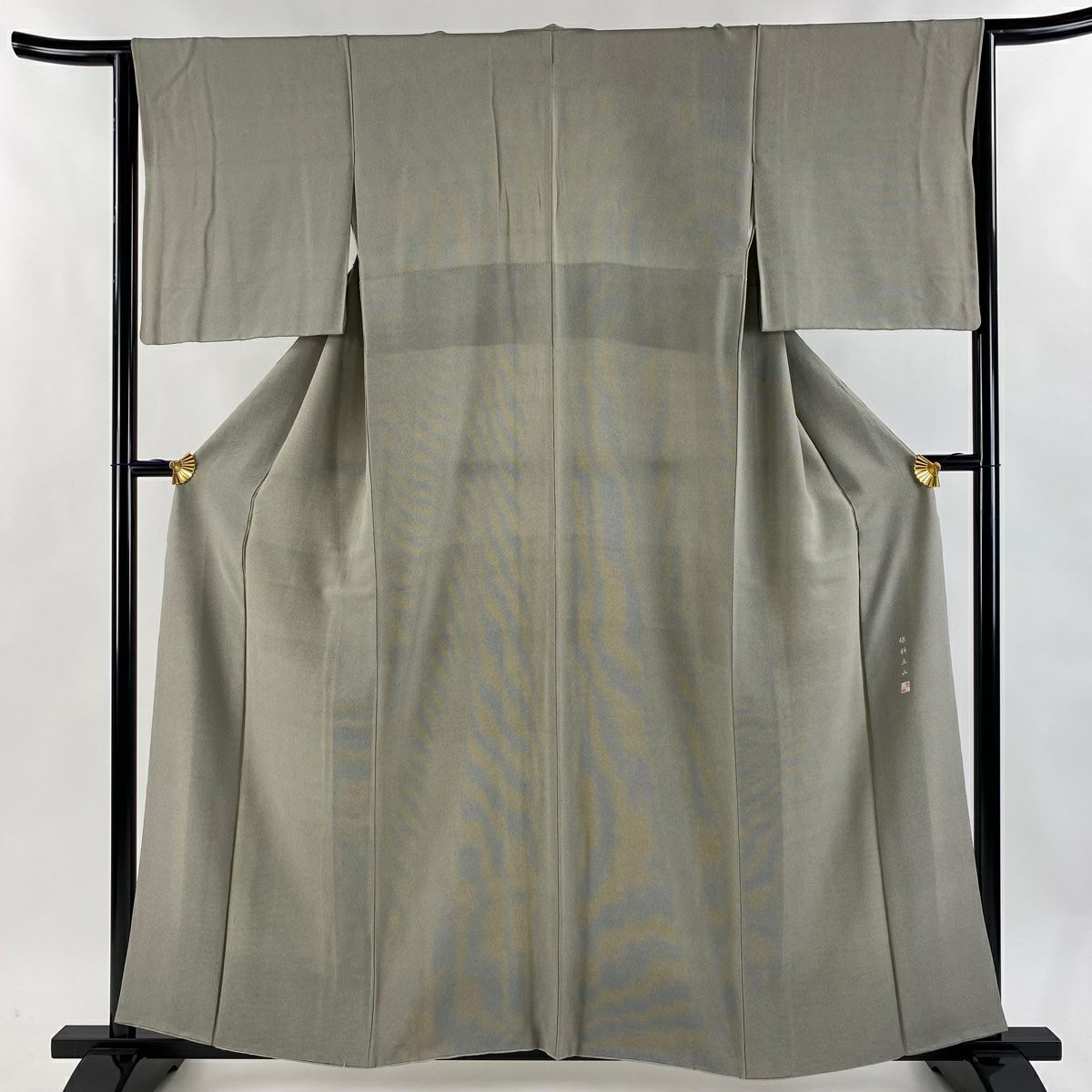 【庫存清倉】 江戶小紋 身長156.5cm 袖長63.5cm S 雙層 保科土山 有落款 行儀 灰綠 純蠶絲 名品級