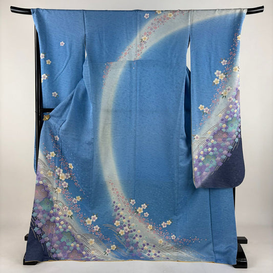 【美品】振袖禮服 身長175cm 袖長70.5cm L 雙層櫻花波金銀彩金金箔水色純蠶絲逸品級