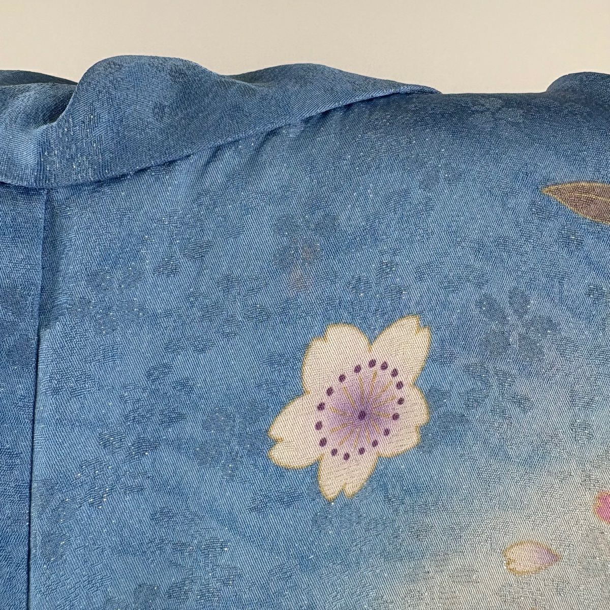 【美品】振袖禮服 身長175cm 袖長70.5cm L 雙層櫻花波金銀彩金金箔水色純蠶絲逸品級