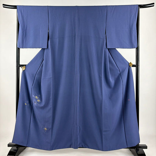 付下 身長158.5cm 袖長65.5cm M 雙層 甲斐泰造 落款あり 菱天井 寶盡くし 螺鈿 刺繡 青紫 純蠶絲 逸品級