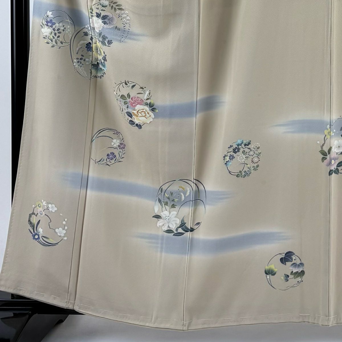 訪問服 身長160cm 袖長65cm M 雙層 上野為二 落款あり 花丸紋 霞 米色 純蠶絲 逸品級