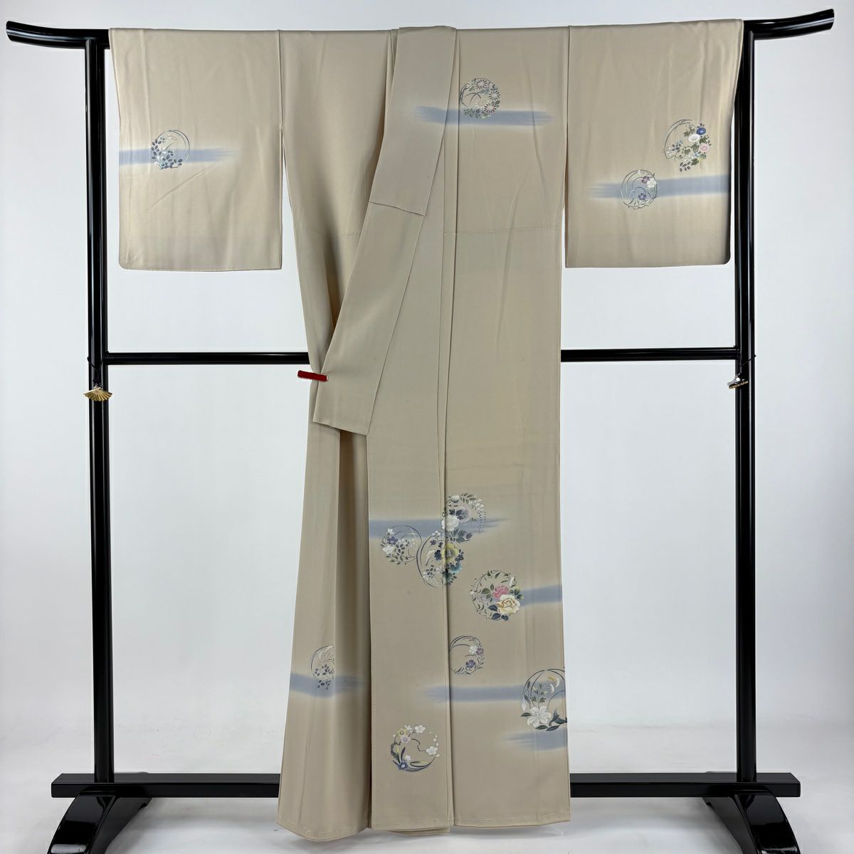 訪問服 身長160cm 袖長65cm M 雙層 上野為二 落款あり 花丸紋 霞 米色 純蠶絲 逸品級