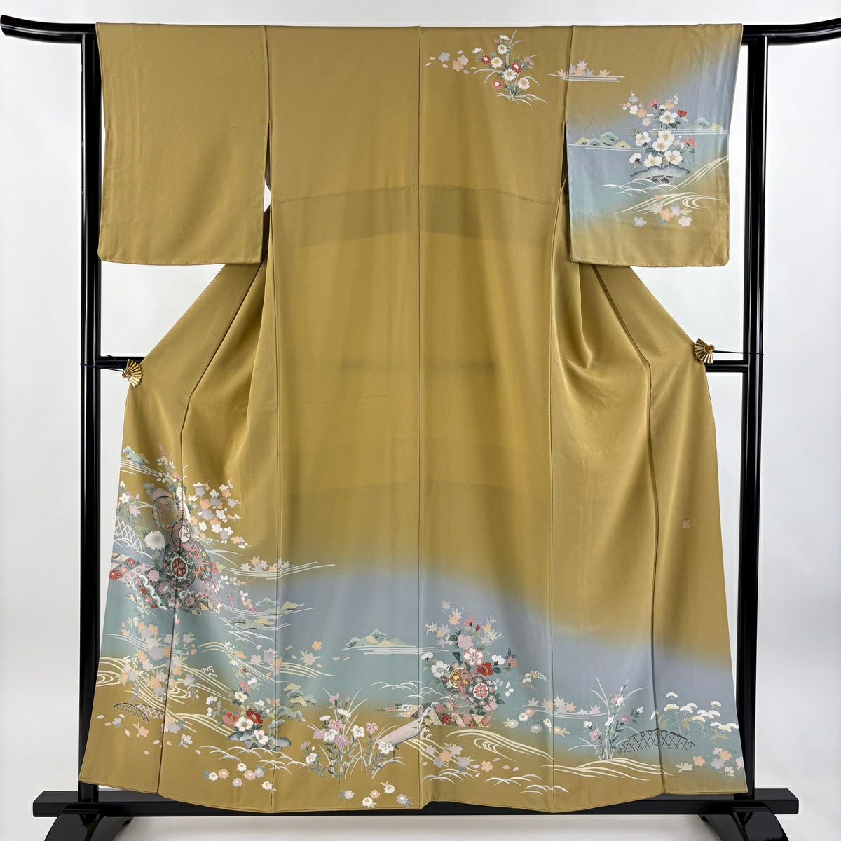 訪問服 身長156cm 袖長63cm S 雙層 落款有 鼓 波 金銀彩 漸層 芥末色 純蠶絲 優品級