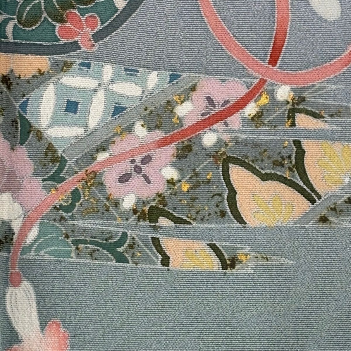 訪問服 身長156cm 袖長63cm S 雙層 落款有 鼓 波 金銀彩 漸層 芥末色 純蠶絲 優品級