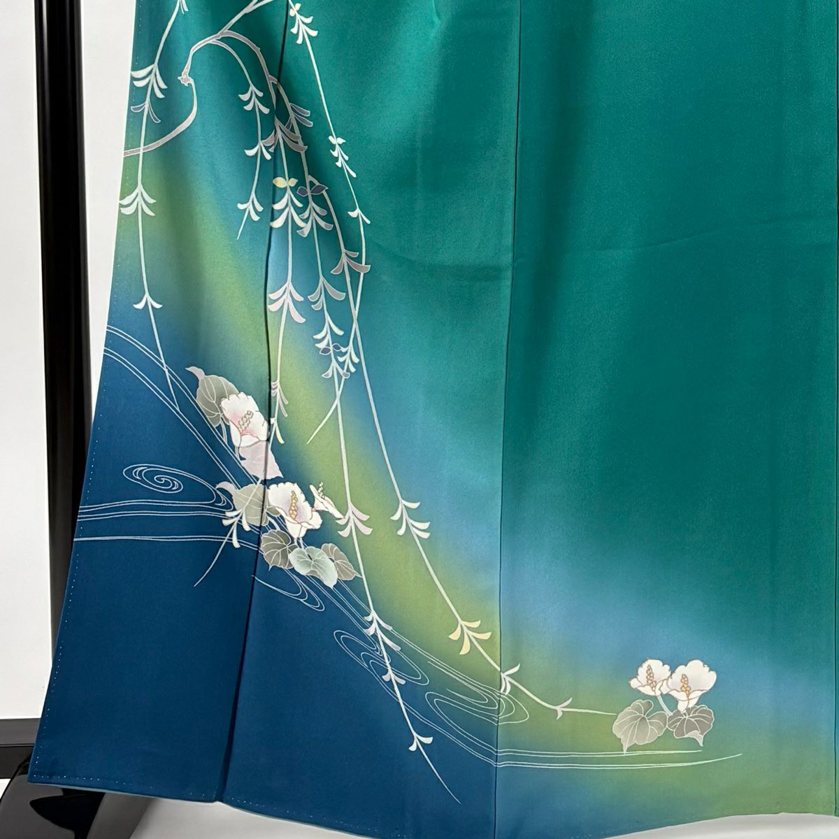 付下 身長164cm 袖長66.5cm M 雙層 水芭蕉 流水 金銀彩 漸層 綠 純蠶絲 優品級