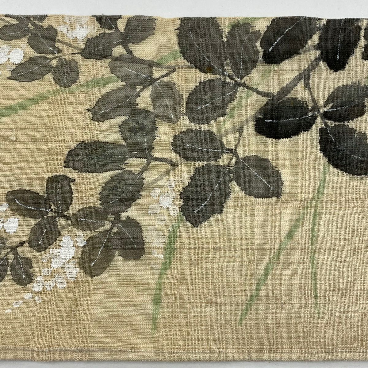 【庫存清倉】 名古屋帶 名品級 草花紋 淺米色 麻