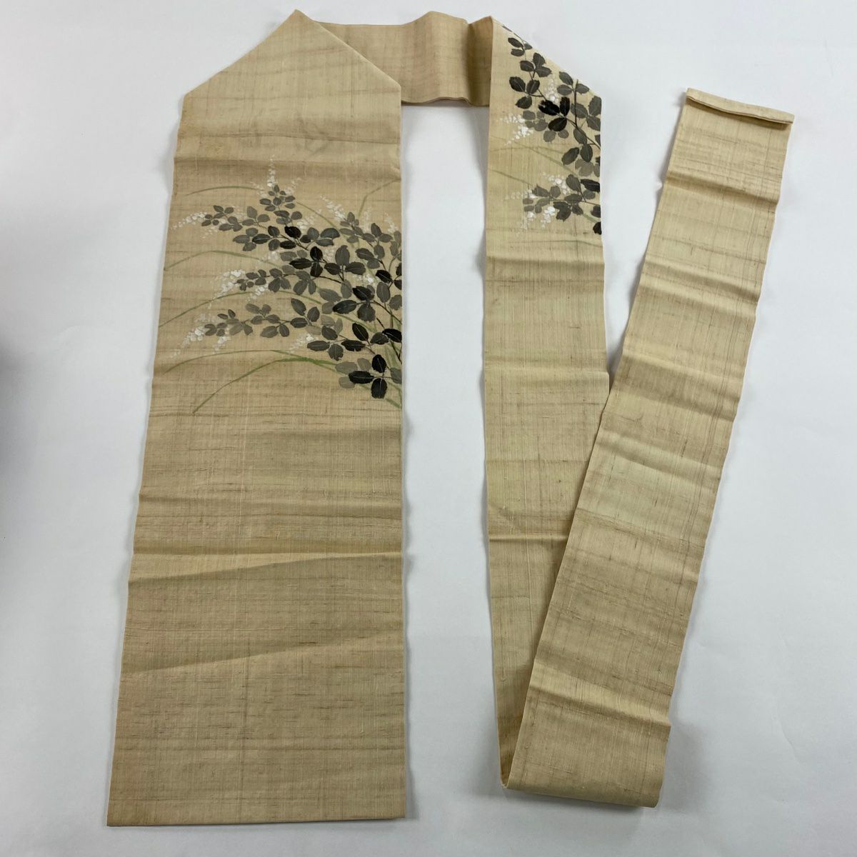 【庫存清倉】 名古屋帶 名品級 草花紋 淺米色 麻