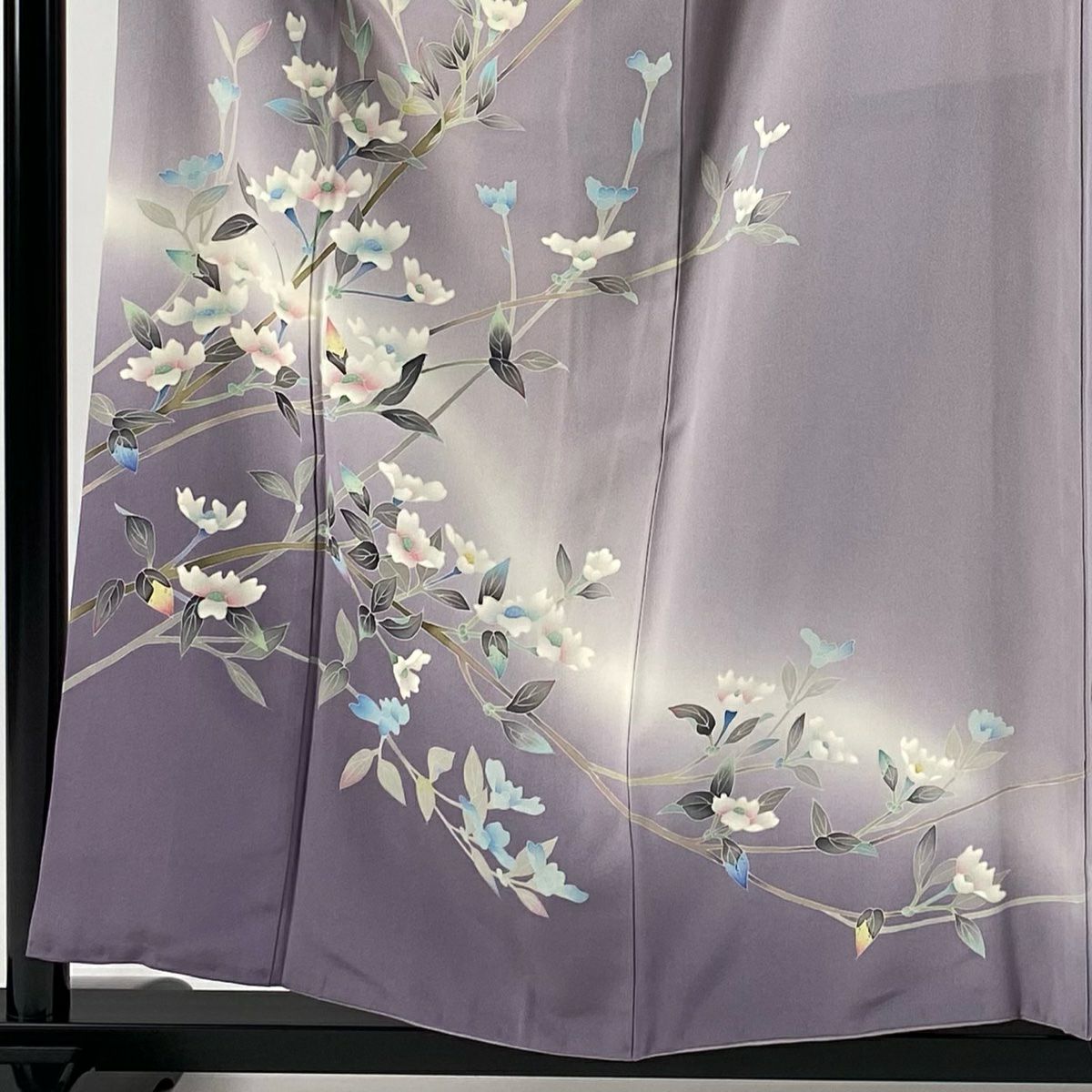 訪問服 身長158.5cm 袖長63cm S 雙層 和泉衛知 落款あり 枝花 漸層 薄紫 純蠶絲 逸品級