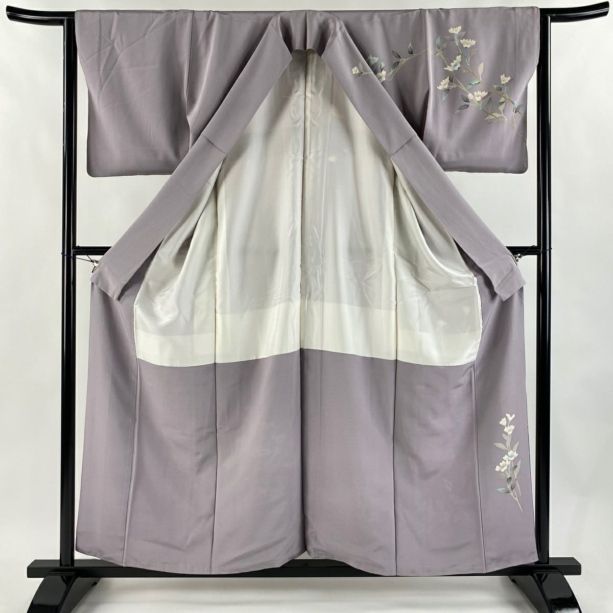 訪問服 身長158.5cm 袖長63cm S 雙層 和泉衛知 落款あり 枝花 漸層 薄紫 純蠶絲 逸品級