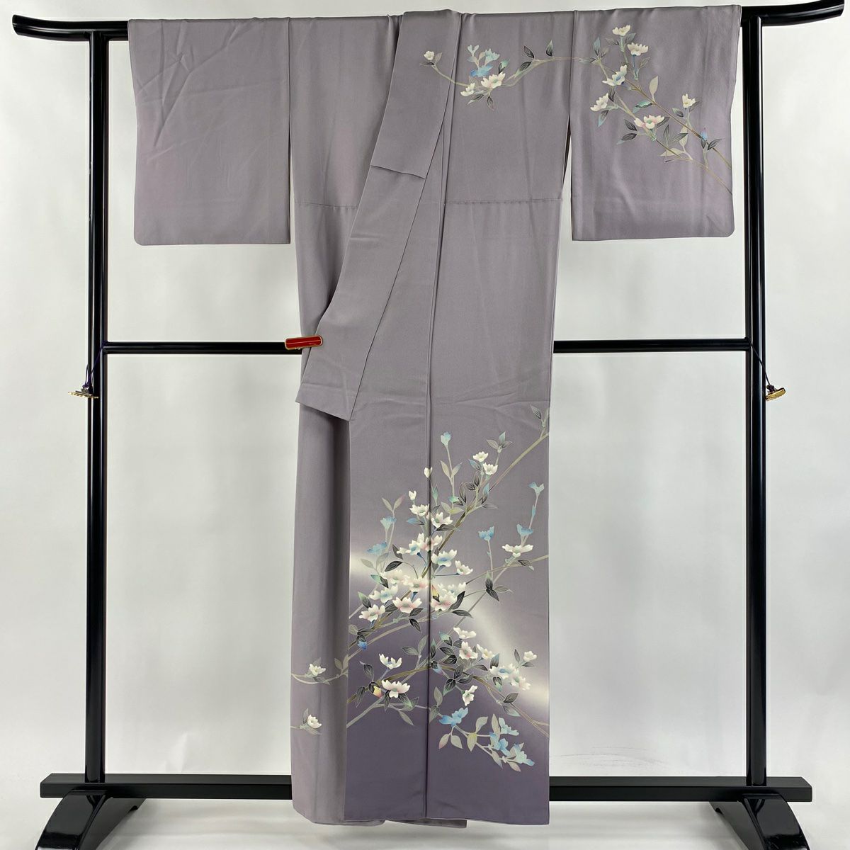 訪問服 身長158.5cm 袖長63cm S 雙層 和泉衛知 落款あり 枝花 漸層 薄紫 純蠶絲 逸品級