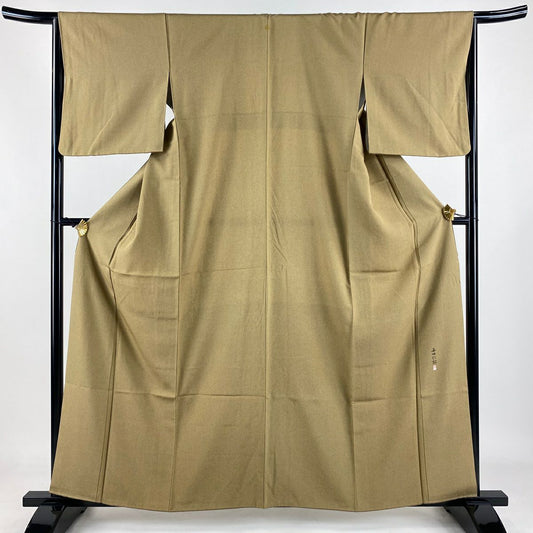 江戶小紋 身長159.5cm 袖長65.5cm M 雙層 每田仁郎 落款あり 鮫 山吹茶 純蠶絲 逸品級 一つ紋