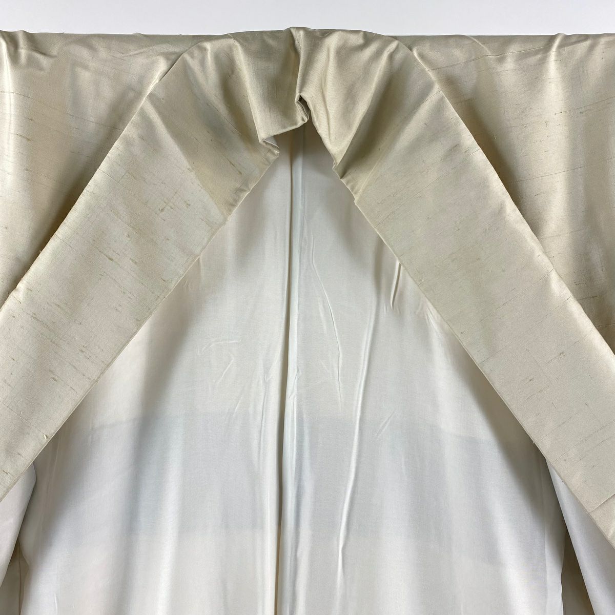 【美品】 付下 身長157cm 袖長63cm S 雙層 帝王紫 紬織織 落款 草花紋紋 市松樹 金銀彩 米色 純蠶絲 逸品級