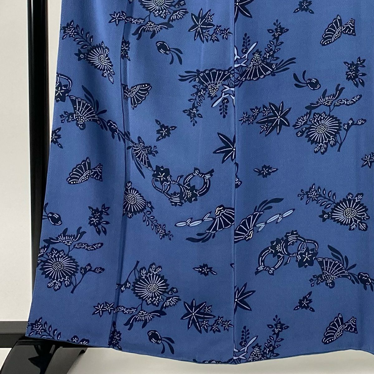 小紋 身長159cm 袖長63cm S 雙層 檜扇子 草花紋紋 絞染 藍色 純蠶絲 秀品級