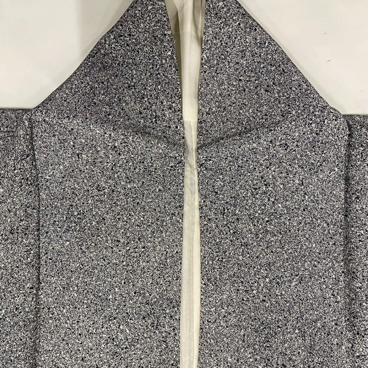 付下 身長160.5cm 袖長64.5cm M 雙層 扇子 草花紋紋 金糸刺繡 黑灰 純蠶絲 秀品級
