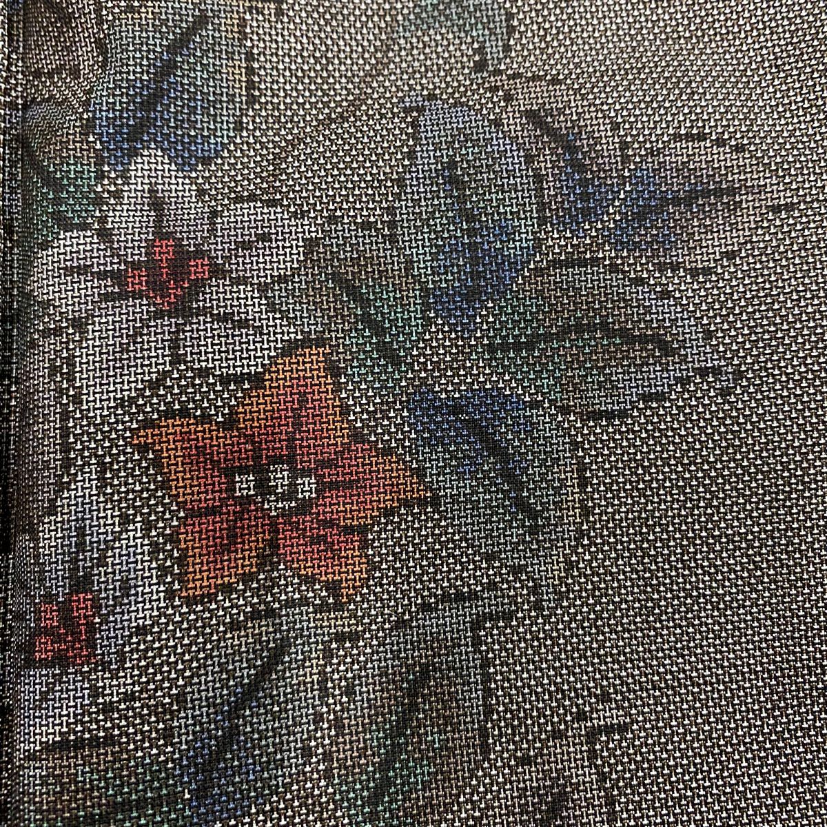 【美品】 紬織 身長159cm 袖長64cm M 雙層 草花紋 茶 純蠶絲 秀品級