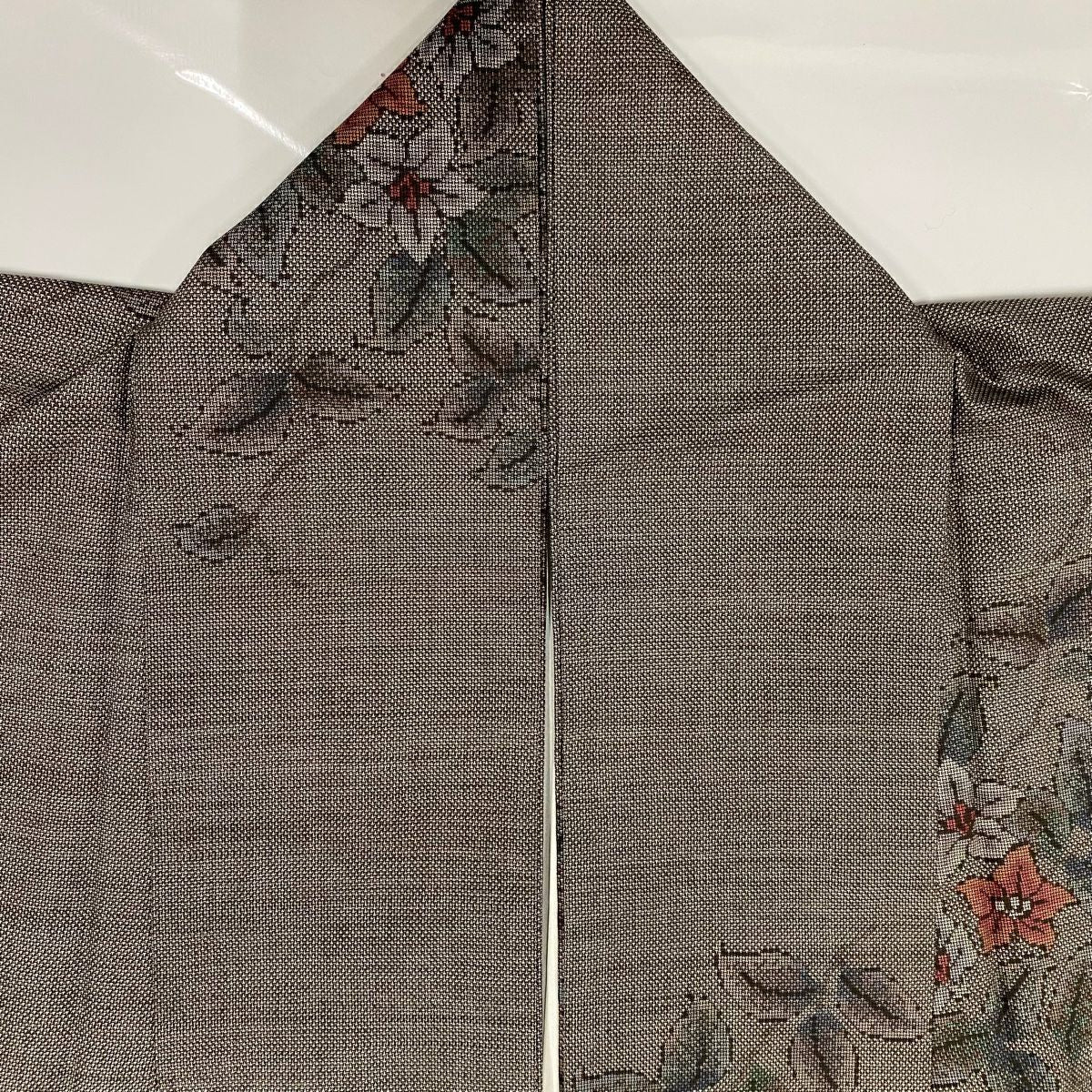 【美品】 紬織 身長159cm 袖長64cm M 雙層 草花紋 茶 純蠶絲 秀品級