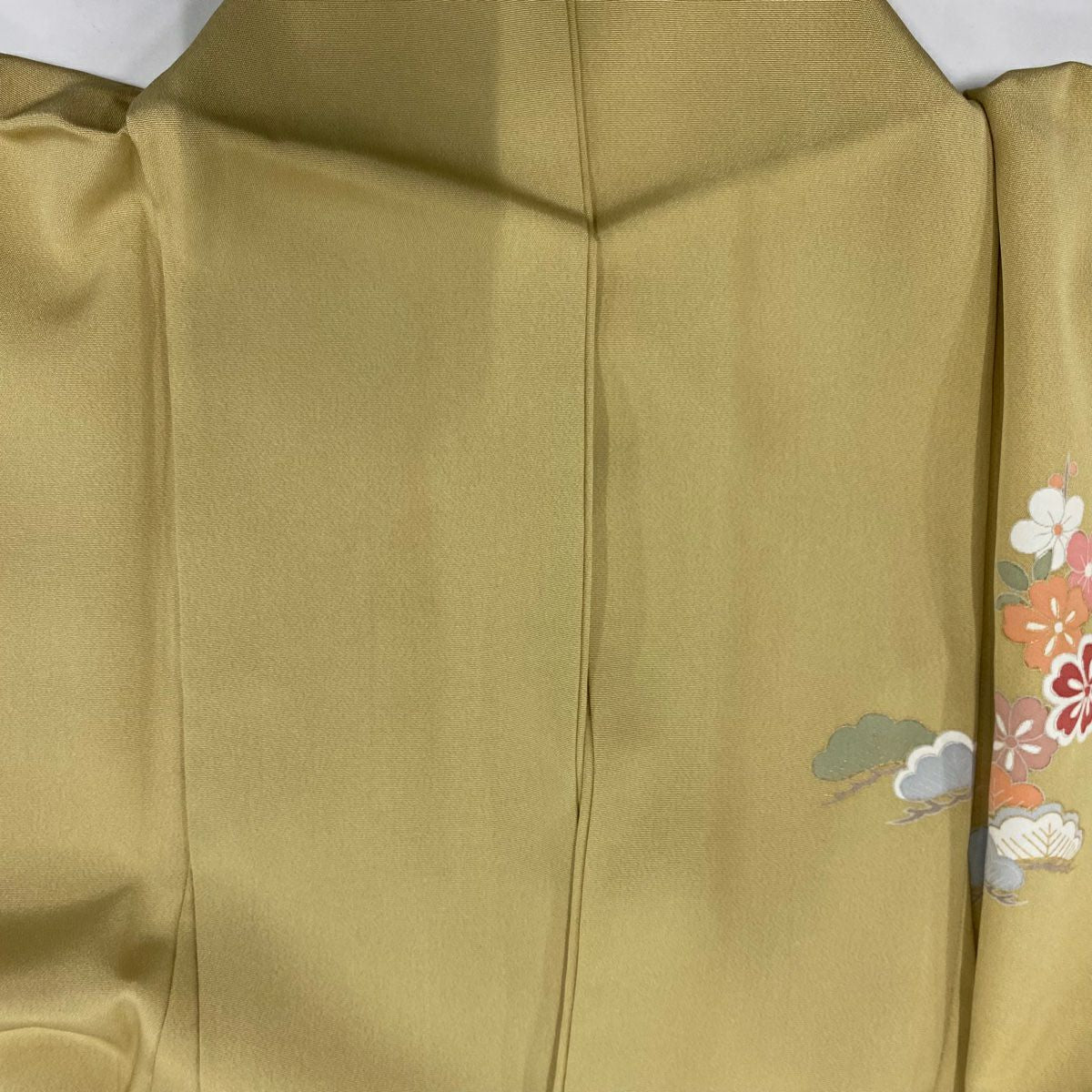 訪問服 身長162cm 袖長66cm M 雙層 帆 櫻花 金彩裝飾 染分 からし色 純蠶絲 秀品級